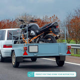 Spanbanden met ratel, haken en rubberen handgrepen, spanband, 4 m lang en 25 mm breed, 500 kg breukvastheid, robuuste sjorbanden met ratel voor het vastzetten van vracht en motorfietsen