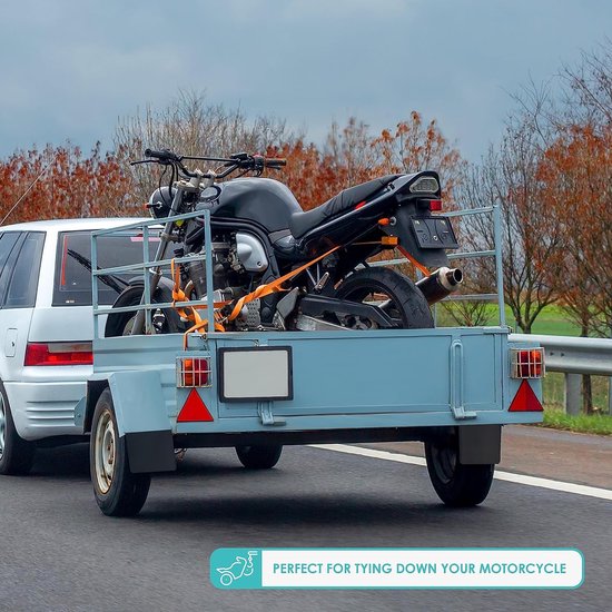 Spanbanden met ratel, haken en rubberen handgrepen, spanband, 4 m lang en 25 mm breed, 500 kg breukvastheid, robuuste sjorbanden met ratel voor het vastzetten van vracht en motorfietsen