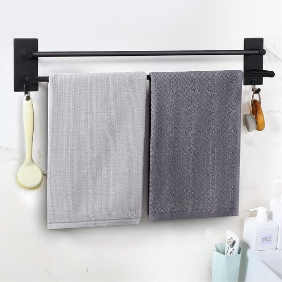 Towel Rail No Drilling Black Double 43.5 cm SUS304 Stainless Steel Self-Adhesive Towel Rail Adhesive Towel Holder Wall Mounted for Wall Bathroom Kitchen