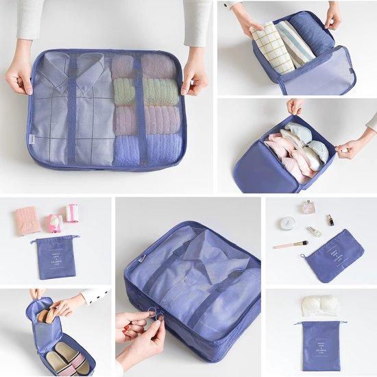 Packing Cubes, kofferorganizer, kledingtassen, schoenentas, reisorganizer, verpakkingskubus, cosmetica, reisorganizer, paktassen voor koffer (8-delig, marineblauw)