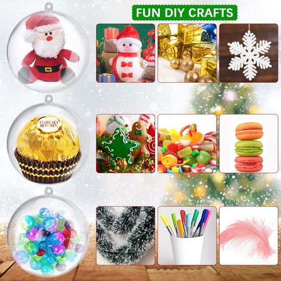 Pack of 20 Christmas Tree Baubles 8 cm Transparent Christmas Baubles Filling Christmas Tree Baubles Transparent Acrylic Balls Separable Plastic Baubles Fillable Plastic Baubles Christmas