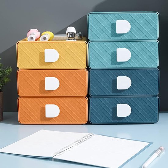 4 stapelbare ladeboxen, opbergdoos met laden, cosmetica-organizer, ladebox, make-up-organizer, bureau-opbergbox voor bureaus, make-uptafels, kantoren, badkamers.