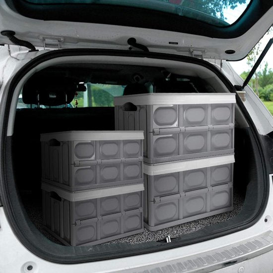 Professionele vouwbox, transportbox met deksel, opvouwbare opbergdoos met handgreep, stapelbare dozen, stapelbare dozen, stapelboxen voor opslag en transport, polypropyleen, grijs (30 liter)
