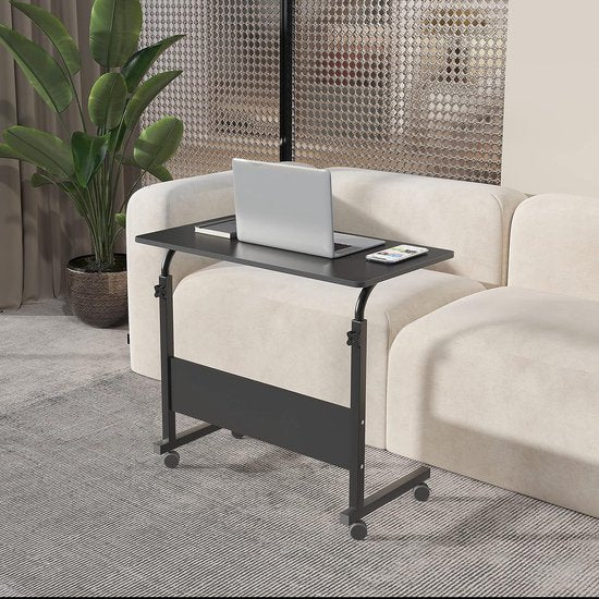 Computertafel 80 x 40 cm, in hoogte verstelbare laptoptafel, computertafel met wieltjes voor bed, verpleegkunde, lezen, werken