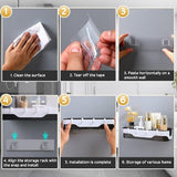 2 stuks badkamerrekken, doucheplank, zonder boren, wandrek, badkamer, zelfklevend, doucheplank, plastic douchemanden met 4 haken, badkamerrek, badkamerrek, zonder boren, plank voor