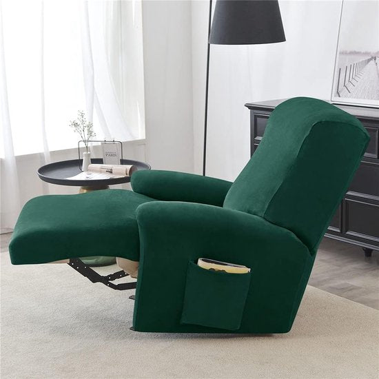 Stretch Cover for Recliner Chair, Complete Armchair Protector, Stretch Recliner Chair Covers, 1 Piece, Plain Velvet, Elastic Armchair Cover for TV Chair, Lounger, Armchair (Dark Green)