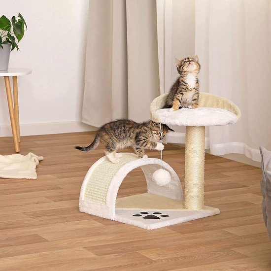 Krabpaal, klimboom, kattenkrabpaal, hoogte 43 cm, beige/wit