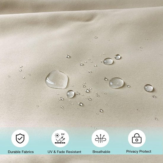 Buitengordijn weerbestendig met oogjes aan de boven- en onderkant (veel hoogtes en breedtes om uit te kiezen), waterdicht privacyscherm, terraszonwering voor balkon, veranda, pergola, tuinprieel, beige