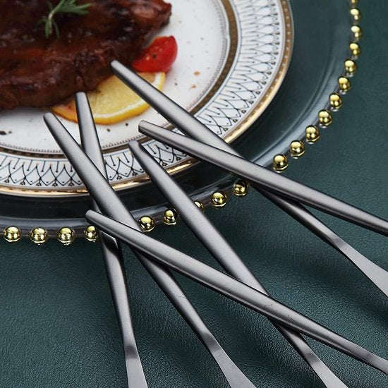 Tafelmes 6-delig, roestvrijstalen matzwart tafelmes, robuust botermes, modern design botermes, vaatwasmachinebestendig (matzwart-8,9 inch)