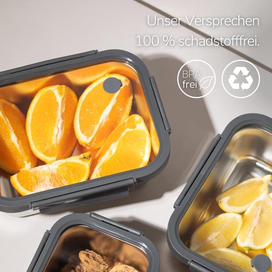 Voorraadcontainers met deksel set van 3 (1 x 800 ml, 1 x 1.200 ml, 1 x 1.780 ml), hoogwaardig roestvrij staal met glazen deksel, lekvrij, vaatwasmachinebestendig, temperatuurbestendig, BPA-vrij,