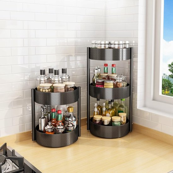 Draaibare Draaitafel Organizer Zwart Keukenrek Gemaakt van Koolstofstaal Lazy Susan Kruidenrek Keukenorganizer Kruidenrek voor Kruidenpotjes, Kruidenfles