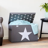 Storage box with lid, large fabric chest, sturdy and extra stable, gray with white star, 62 x 38 x 39 cm. Opbergdoos met deksel, grote stoffen kist, stevig en extra stabiel, grijs met witte ster, 62 x 38 x 39 cm.