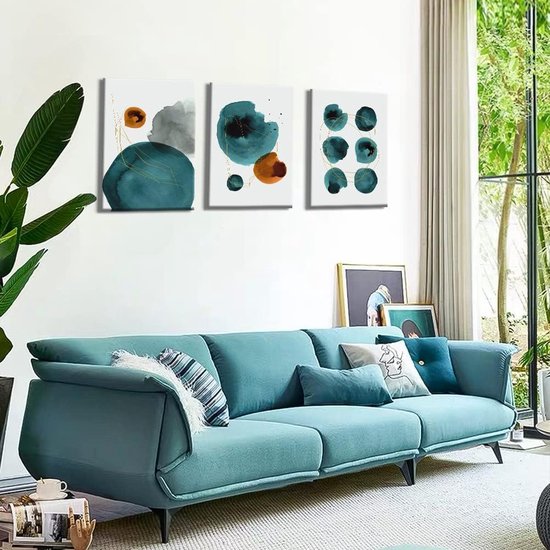 3-delige abstracte canvasafbeeldingen met inkt en lijnenmotief kunstdruk - moderne muurafbeelding voor badkamer woonkamer wanddecoratie - 30 x 40 cm