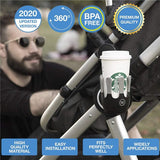 Drankhouder voor kinderwagen en buggy, bekerhouder, flessenhouder, babyflessenhouder, flessenhouder met 360° scharnier, anti-slip bevestiging en klittenbandsluiting