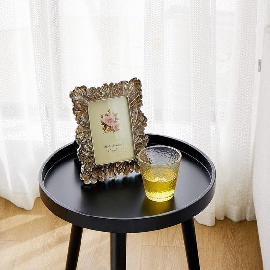 Bijzettafel, zwart rond, kleine salontafel van hout, woonkamertafel, nachtkastje met poten van massief hout, Scandinavische stijl, kleine tafel voor slaapkamer, balkon, 38 x 45 cm