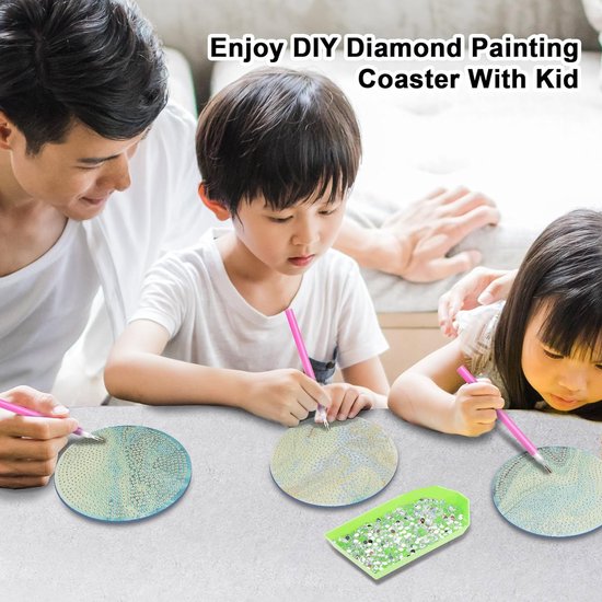 Pakket van 8 diamantschilderijonderzetters met houder, doe-het-zelf diamantkunstonderzetters, 5D Sea Wave diamantschilderonderzetters voor beginners, volwassenen, kinderen