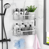 Shower Shelf No Drilling SUS304 Stainless Steel Shower Shelf with 5 Hooks Shower Baskets for Bathroom Kitchen Toilet Pack of 2