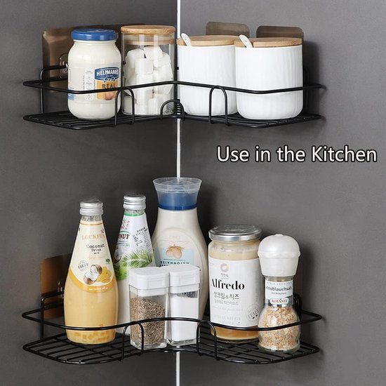 2 stuks hoekdoucheplanken, douchemand zonder boren, hoekplank, doucheplank, wandmontage, sponshouder, badkamerplanken, voor badkamer/keuken