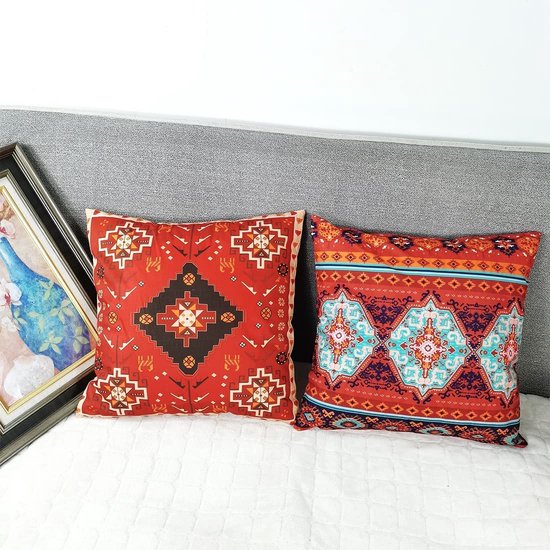 Set van 4 Kussenslopen 16"x16" Boho Rode Decoratieve Kussenslopen Abstract Perzisch Tapijt Patroon Nieuwigheid Perzisch Tapijt Patroon voor Sofa Vierkante Kussenslopen 16"x16".