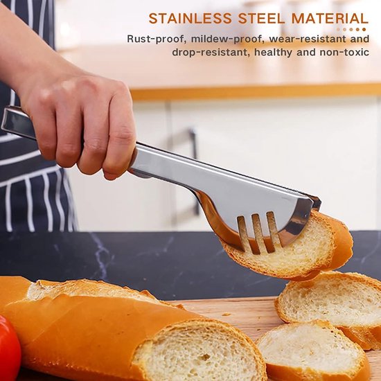 Serveertang, spaghettitang, aspergetang, roestvrijstalen slatang, geschikt voor pasta, salade, gegrild vlees, vaatwasmachinebestendig (2 stuks)