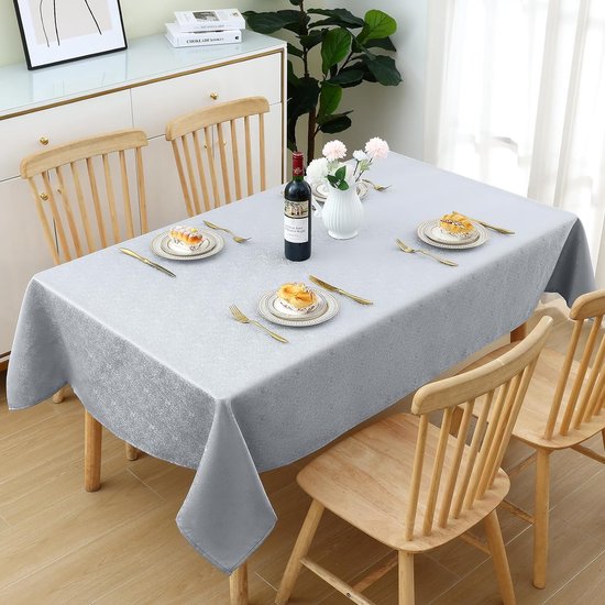 Tafelkleed afwasbaar, rechthoekig, 100 x 140 cm, polyester, tafellinnen, jacquard, tuin, tafelkleed, ornamenten, onderhoudsvriendelijk, grijs