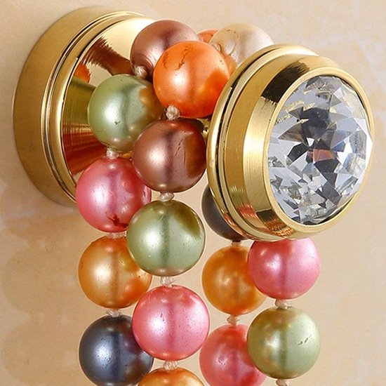 Gouden kapstokhaken, wandmontage, wandhaken, handdoekhouder, messing, set van 5, kristal, met boren, voor badkamer