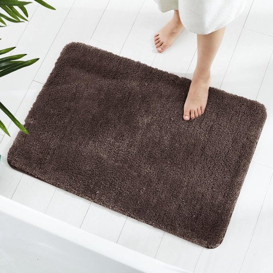 vloerkleed, 80 x 120 cm pluizig microvezel wasbaar badtapijt, badmat, antislip badkamertapijt voor badkamer, woonkamer (donkerbruin)