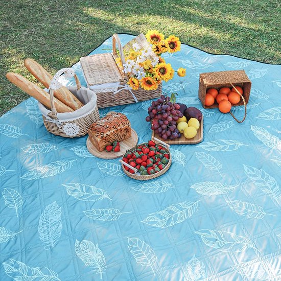 Picknickdeken, waterdicht, wasbaar, stranddeken, zandvrij, XXL, campingdeken, strandmat, geïsoleerd, met waterdichte onderkant, 200 x 200 cm, blauw