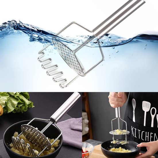 Aardappelstamper, roestvrij staal, 24 cm, aardappelstamper, voor aardappelpuree, vruchten en groenten, keukenhulp, het perfecte cadeau, vaatwasmachinebestendig