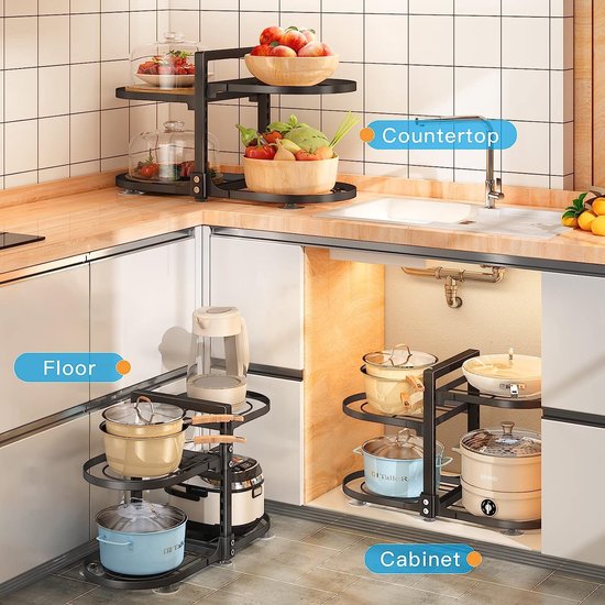 Pan houder, 4 verdiepingen verwijderbare en in hoogte verstelbare Pot Rack Pot deksel houder voor Kabinet Pannen Organizer Pot Deksel snijplank opslag, deksel houder roestvrij staal, dubbelzijdig