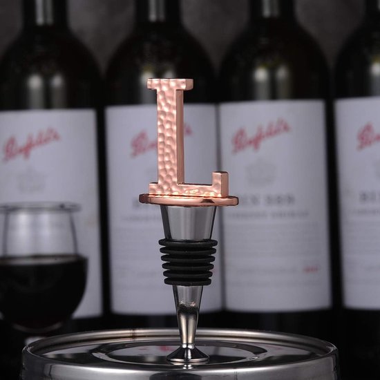 Wijnflessluiting, roséverguld, eerste letter, flessendop voor wijn, Prosecco, champagne, champagne, champagne, bier, cava, cadeau voor wijnliefhebbers, met geschenkdoos, letter L