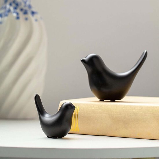 2 stuks vogelbeeld, moderne dierensculpturen, keramiek, decoratie voor thuis, decoratie, ornamenten, woonkamer, slaapkamer, kantoor, bureau, kasten (zwart)