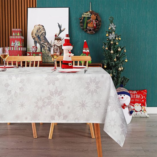 Kerstmis grijs tafelkleed, sneeuwvlokken waterdicht tafelkleed vierkant lotuseffect, bloemen wasbaar kreukvrij tafelkleed voor vakantie diner party, 140 x 140 cm