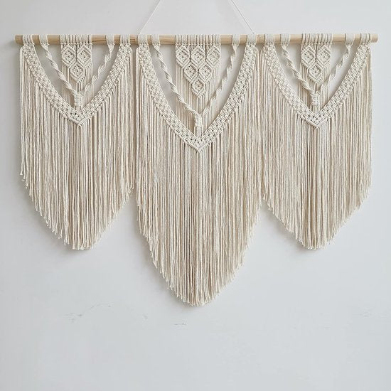 Macramé muur opknoping kunst - geweven boho deco chic - huis decor appartement slaapzaal kamerdecoratie - balkon decoratie, wanddecoratie boho - 110cm (W) x 82cm (H) - set C