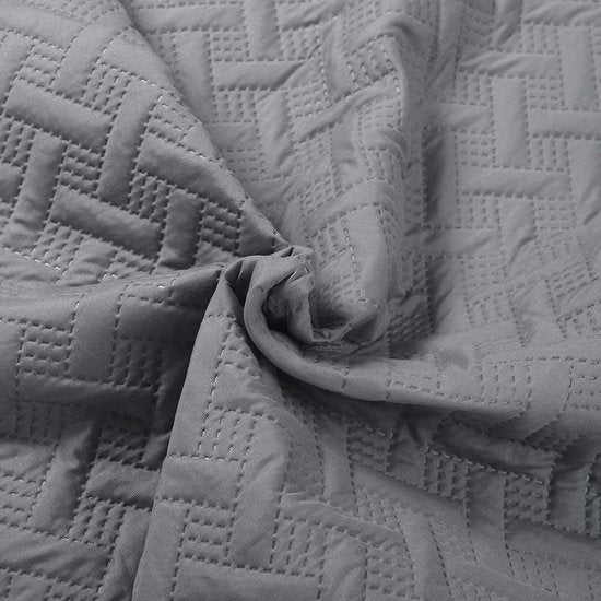 WOLTU Bedsprei Sprei met geometrisch patroon,dekbedovertrek patchwork omkeerbaar Zacht en aangenaam 170x210cm,Donkergrijs+Lichtgrijze BWP5025dgrM01