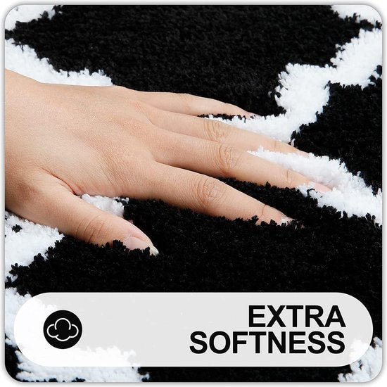 Antislip badmatset, 2-delig, zacht, hoogpolig, badkamertapijt, set microvezel, 2-delig, zwart Antislip badmatset, bestaande uit 2 stuks, zacht en hoogpolig, badkamertapijt, set van microvezel, ook bestaande uit 2 stuks, in de kleur zwart.