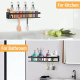 doucheplank zonder boren, 2 stuks roestvrijstalen douchemand met 4 haken, badkamerplank, roestvrije zwarte doucheplank voor badkamer en keuken. Laadvermogen ruim 15KG