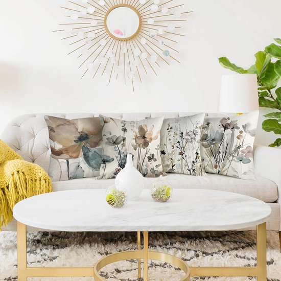 Kussenhoezen, set van 4, linnen, decoratief, geometrisch patroon, kussenhoezen voor bank, slaapkamer, bank, buitenkussens, 40 x 40 cm,