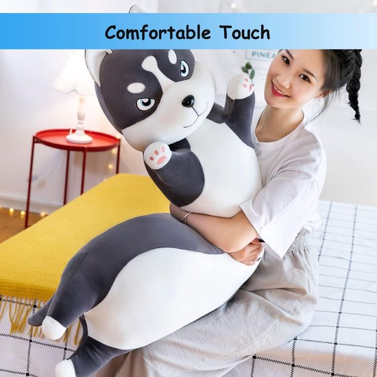 Schattig Husky Hond Pluche Lichaamskussen, 70cm Zacht Lang Husky Hond Slaapkussen Kussen Cadeau voor kinderen. Vertaling: Schattig Husky Hond Pluche Lichaamskussen, 70cm Zacht Lang Husky Hond Slaapkussen Kussen Cadeau voor kinderen.