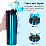 Roestvrijstalen waterfles met drinktuit, 1 l, vaccum geïsoleerde grote drinkfles, metaal, 1 liter, lekvrij, houdt warm en koud, voor fiets, camping, sport, met verschillende deksels