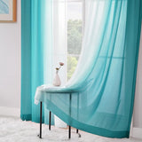 Gordijnen met plooiband transparante gordijnen voor woonkamer set van 2, 260x140cm blauw groen