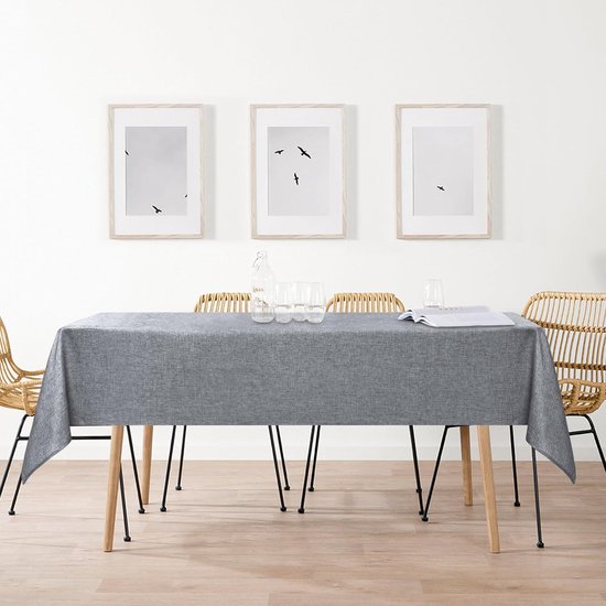 Grijs tafelkleed, linnenlook, afwasbaar, waterafstotend, tafelkleed voor eetkamer, tuin, feest, bruiloften of huishouden, 135 x 220 cm