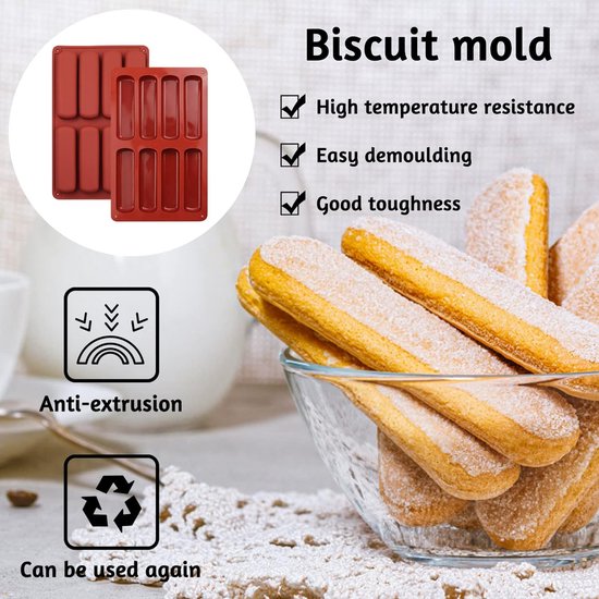 2 Stuks Siliconen Mueslireep Mallen 8 Holte Rechthoek Gebak Bakvormen Lange Strips Voor Financiën Bliksem Energierepen Chocoladerepen