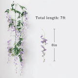 2 x 7 ft kunstmatige blauweregen wijnstok slinger nep bloem blauweregen slingers voor buiten binnen bruiloft muur badkamer decoratie (paars)