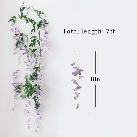 2 x 7 ft kunstmatige blauweregen wijnstok slinger nep bloem blauweregen slingers voor buiten binnen bruiloft muur badkamer decoratie (paars)