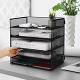 Bureau-organizer, 5 niveaus, papieren brievenbak met lade, opbergvakken, organizer met voor mappen, brieven, papier, metaal, bureau-organizer, dienblad (zwart)