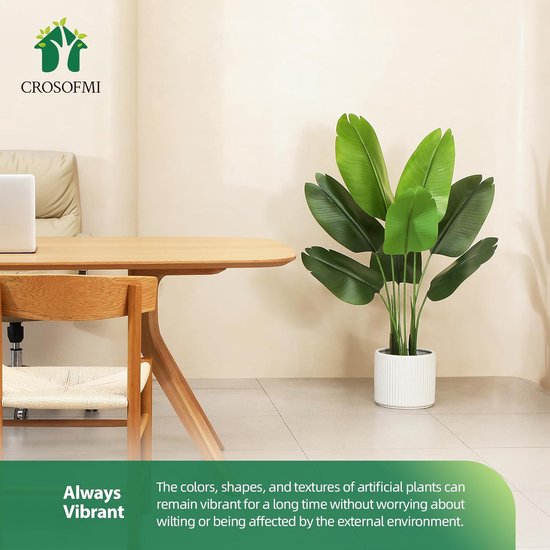 kunstmatige paradijsvogelplant 150 cm kunstmatige tropische palmboom met 10 bladeren perfecte kunstplanten in pot voor binnen en buiten thuis kantoor tuin moderne decoratie (1 pak)