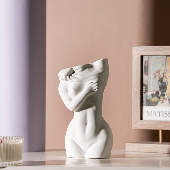 Keramische vaas, tulpen, buiten, ongeglazuurd, pampasgras, bloemenvaas, moderne vazen, klein, voor tafeldecoratie decoratie, vaas, mat wit, voor woondecoratie, woonkamer, B