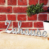 deco display"ZUHAUSE" - belettering van metaal op een mangohouten voet - decoratieve belettering om op te zetten - 40,5x13x5cm