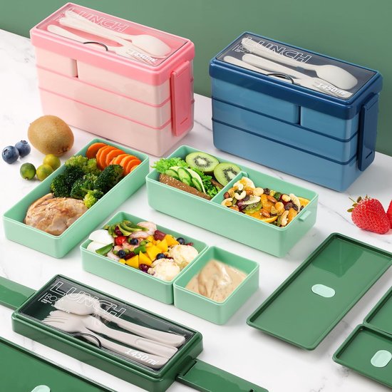 Lunch Box for Adults, 1450 ml Lunch Box with Compartments, Bento Boxes Lunch Box Children with Cutlery, Lunch Box, Lunch Box, Leak-Proof Food Box, Lunch Box Division, Breakfast Box Lunch Box